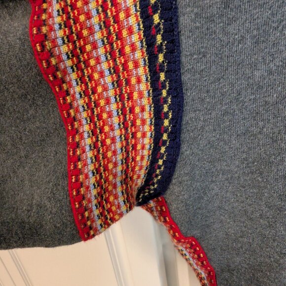 Natural Life Boho Charcoal Oversized Sweatshirt W/ Red Knit Trim, Raw Edges, S/M - Picture 4 of 9